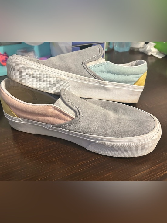 Vans Shoes - Women’s Slip-On Vans in Light Gray with Pastel Accents